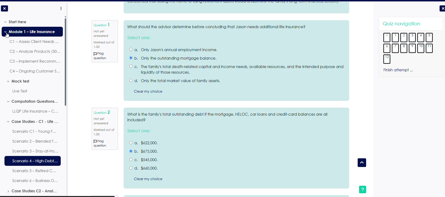 Actual LLQPprep application case study screen
